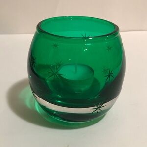 Emerald Green Candle Holder Etched Starbursts